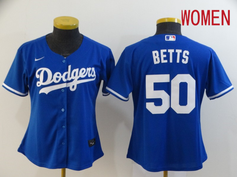 Women Los Angeles Dodgers #50 Betts Blue Nike Game MLB Jerseys->women mlb jersey->Women Jersey